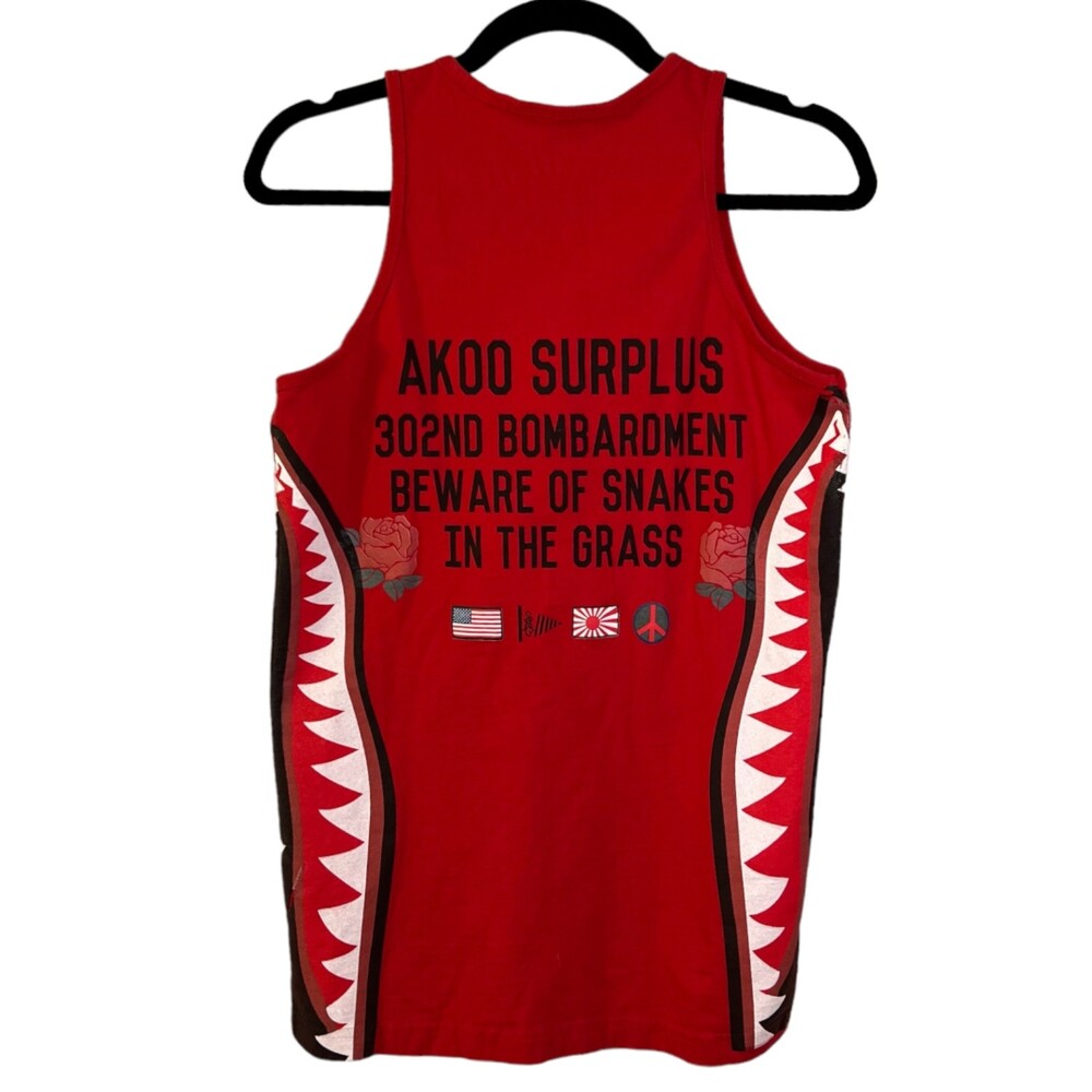 Akoo Brand Red Shark Bite Graphic Tank Top Men's Size Small